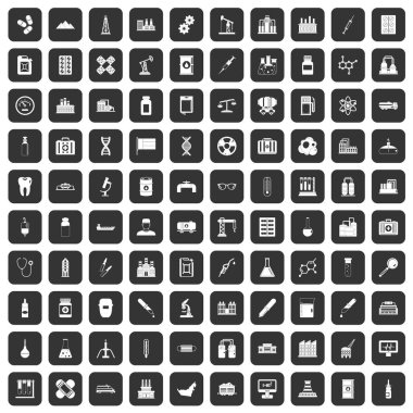 siyah 100 kimyasal sanayi Icons set