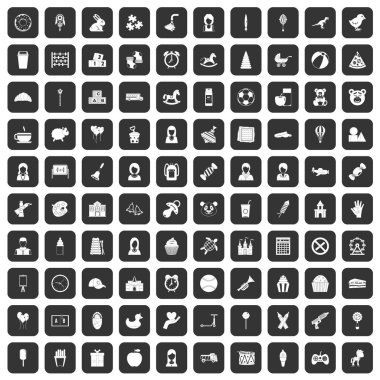 100 Çocuk Merkezi simgeler siyah ayarla