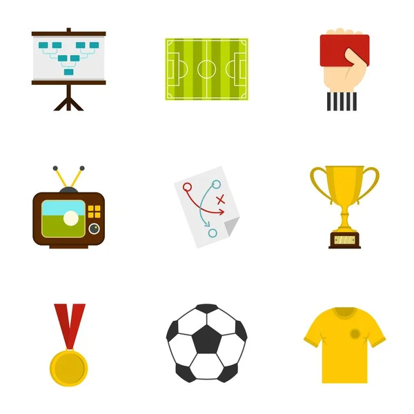Ποδόσφαιρο ενημέρωση εικονίδια ορισμός, επίπεδη στυλ — Διανυσματικό Αρχείο