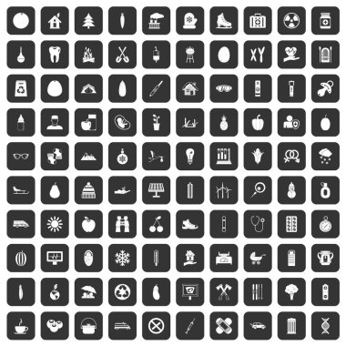 100 çocuk sağlığı simgeler siyah ayarla