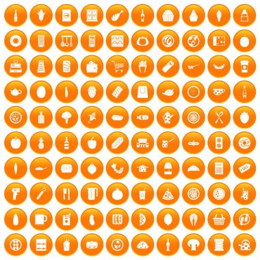 Turuncu 100 öğle yemeği Icons set