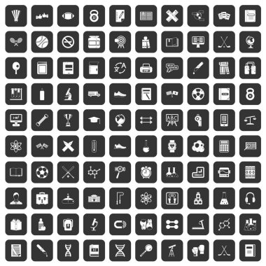 siyah 100 üniversite Icons set