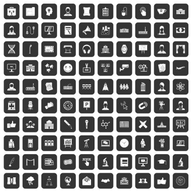 siyah 100 konferans Icons set