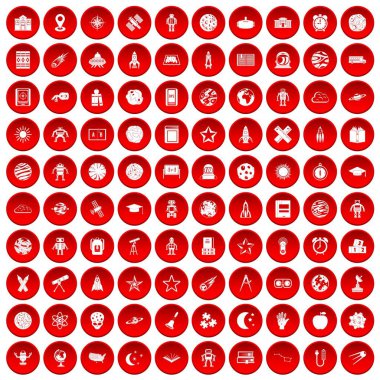 kırmızı 100 astronomi Icons set