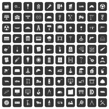 100 inşaat sitesi simgeleri siyah ayarla