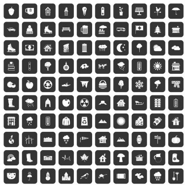 siyah 100 ülke evi Icons set