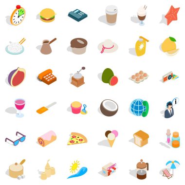 Tatil Icons set, izometrik stili