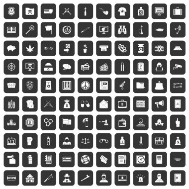 siyah 100 suç Icons set