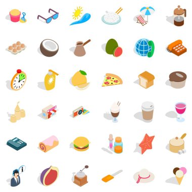 Plaj Icons set, izometrik tarzı dinlenmek