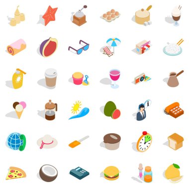 Plaj rahatlama Icons set, izometrik stili