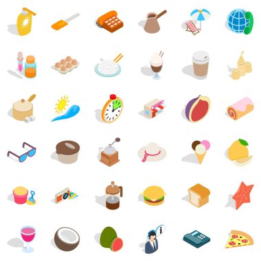 Plaj gıda simge seti, izometrik stili