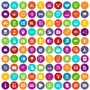 100 veritabanı ve bulut simgeler renk ayarla