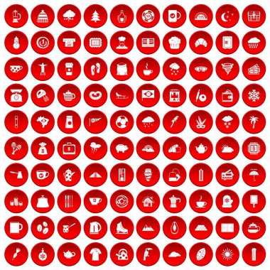 kırmızı 100 kahve Kupası Icons set
