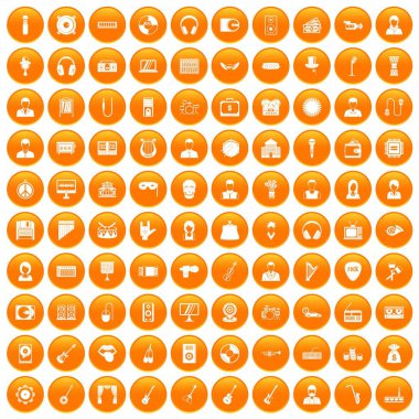 Turuncu 100 müzik Icons set