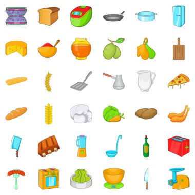 Mutfak Icons set, karikatür tarzı