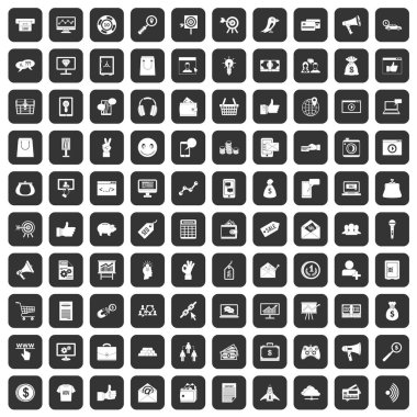 100 dijital pazarlama simgeleri siyah ayarlayın