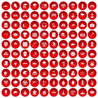 kırmızı 100 afet Icons set
