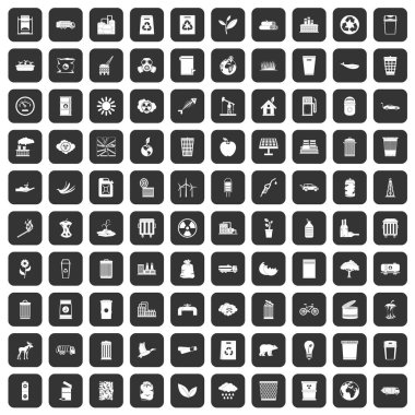 siyah 100 ekoloji Icons set
