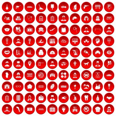 kırmızı 100 favori iş Icons set
