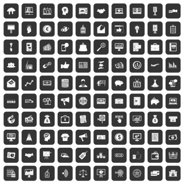 siyah 100 e-ticaret Icons set