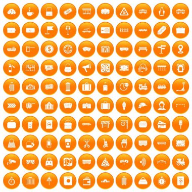 Turuncu 100 demiryolu Icons set