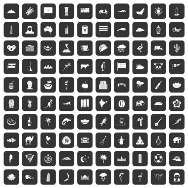 siyah 100 egzotik hayvanlar Icons set