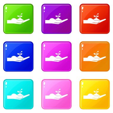 Basit tarzı üzerinde beyaz arka plan vektör illüstrasyon izole insan elinde Filiz