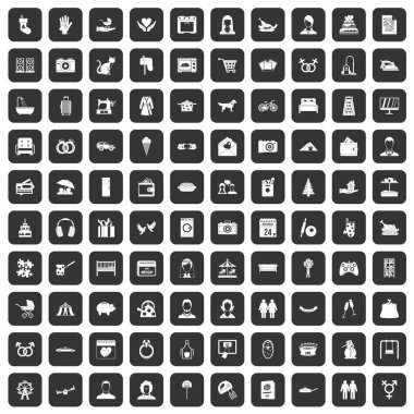 siyah 100 aile Icons set