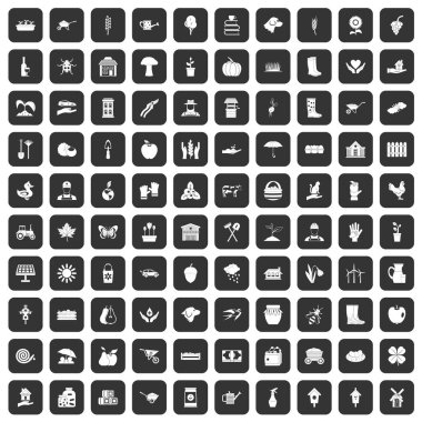 siyah 100 çiftlik Icons set