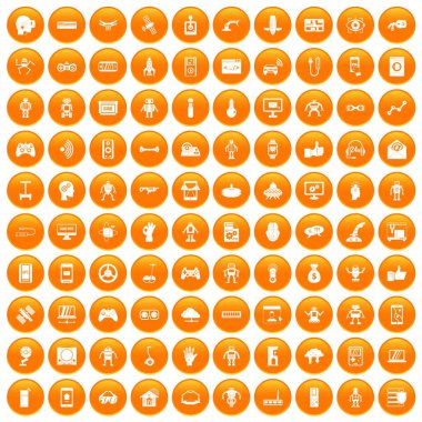 Turuncu 100 robot Icons set