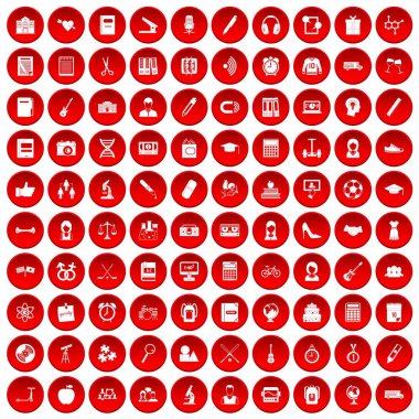 kırmızı 100 Merhaba okul Icons set