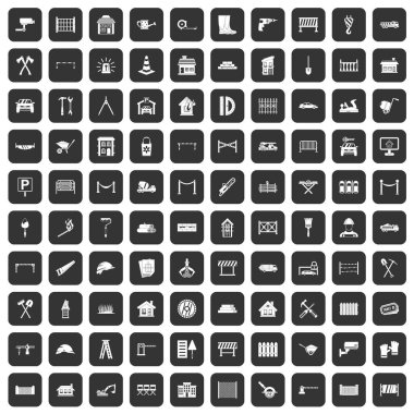 siyah 100 çit Icons set