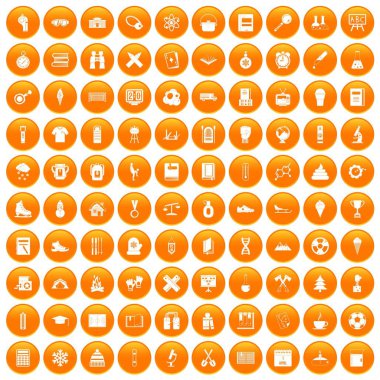 Turuncu 100 okul yıl Icons set