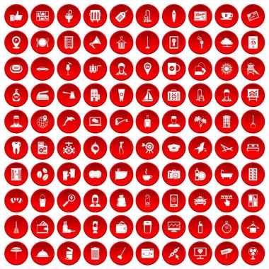 kırmızı 100 otel hizmetleri Icons set