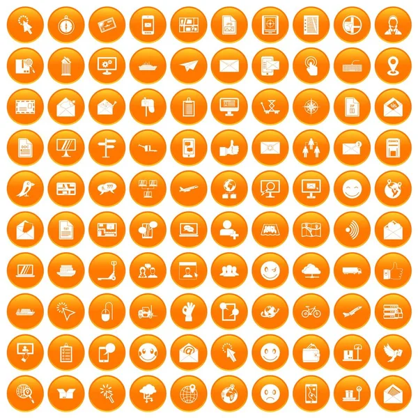 100 mail icons set orange — Stock Vector