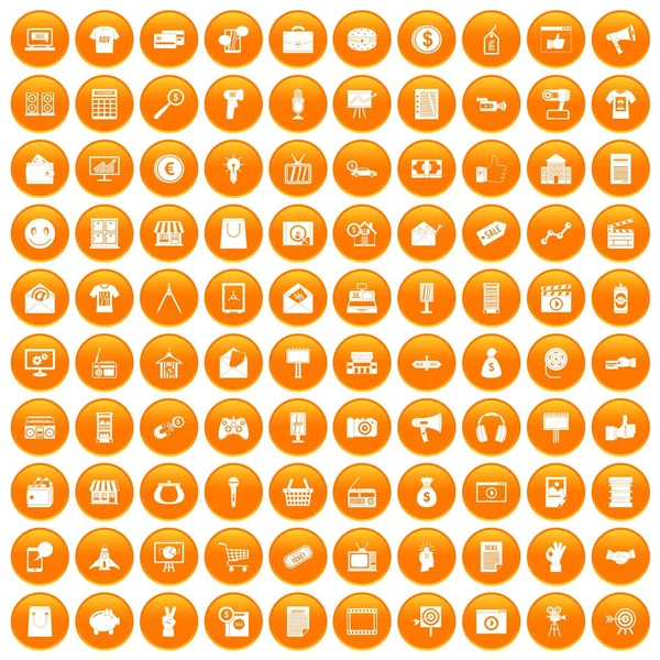 100 ícones de marketing conjunto laranja — Vetor de Stock