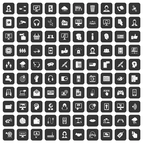 100 iconos contáctenos set negro — Archivo Imágenes Vectoriales