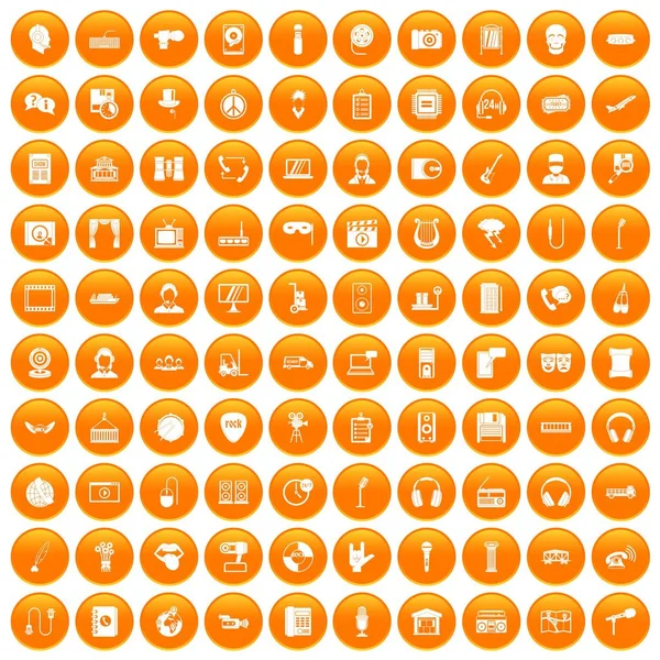 100 icônes de microphone en orange — Image vectorielle