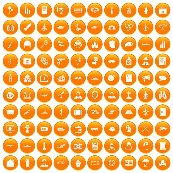 100 militaire iconen set oranje — Stockvector