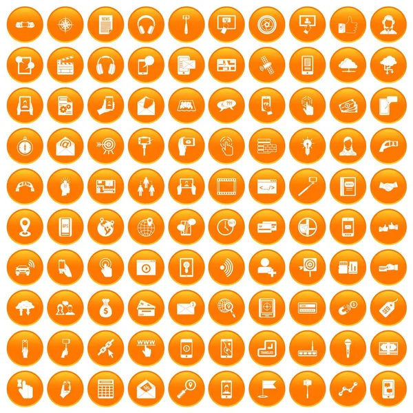 100 icônes mobiles en orange — Image vectorielle