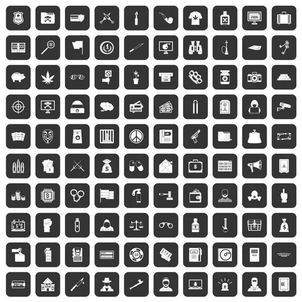 siyah 100 suç Icons set