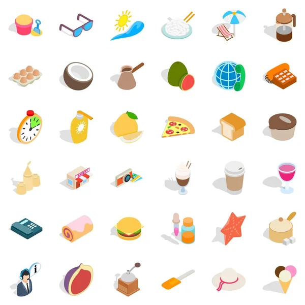 Plaj Icons set, izometrik tarzı dinlenmek