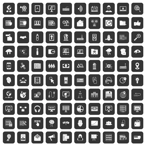 100 cyber security iconen set zwart — Stockvector