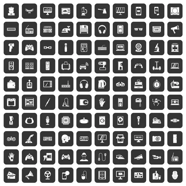 100 icônes app appareil mis en noir — Image vectorielle