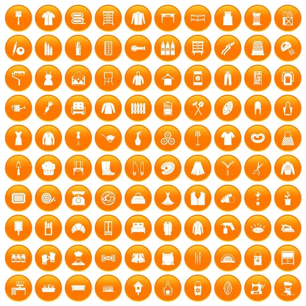 Conjunto de 100 iconos de costura naranja — Vector de stock