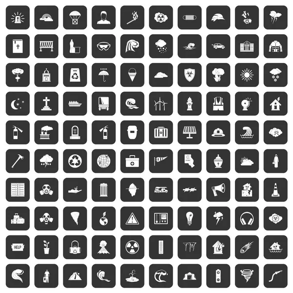 100 katastrofy ikony set černá — Stockový vektor