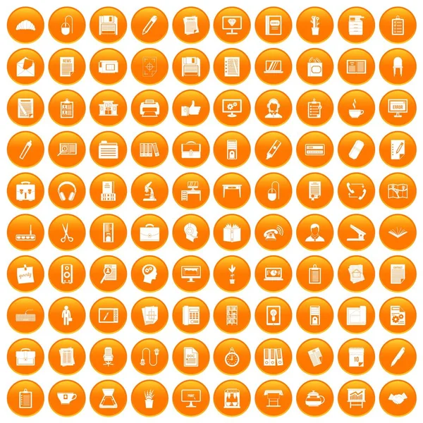 100 office ikony zestaw orange — Wektor stockowy