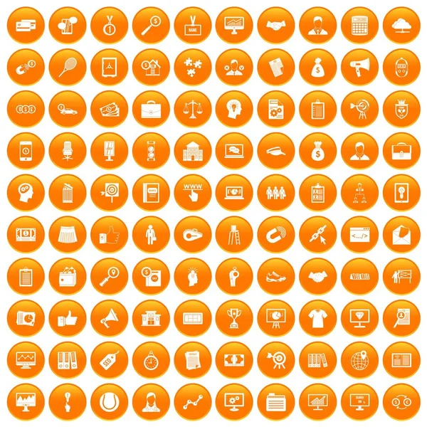 100 ícones de parceria conjunto laranja — Vetor de Stock