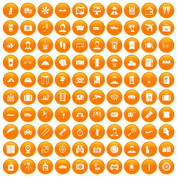 100 ícones de passaporte conjunto laranja — Vetor de Stock