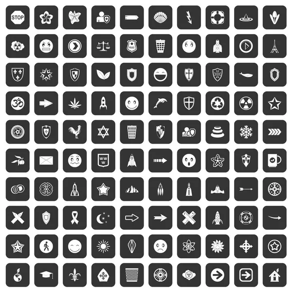 Siyah 100 amblemi Icons set — Stok Vektör